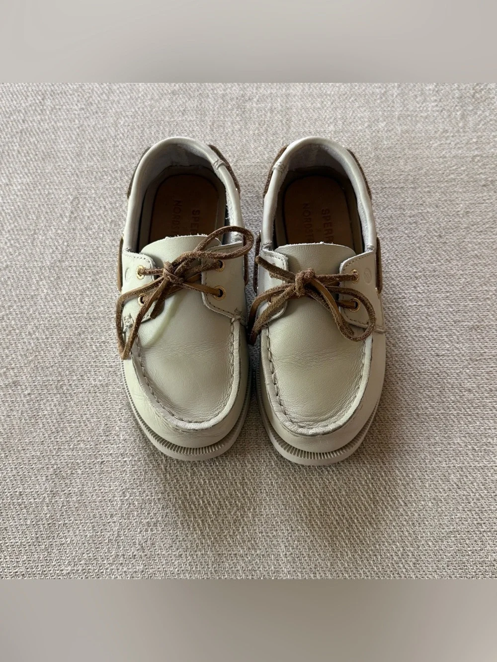 Sperry x Nordstrom Collection Boys Classic Boat Shoes Stone Leather Size 12